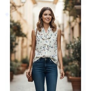 Papillon bird Sleeveless Tie Front Top Size M